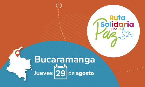 Banner azul y naranja con la fecha del evento de la ruta solidaria por la paz en Bucaramanga el 29 de agosto.