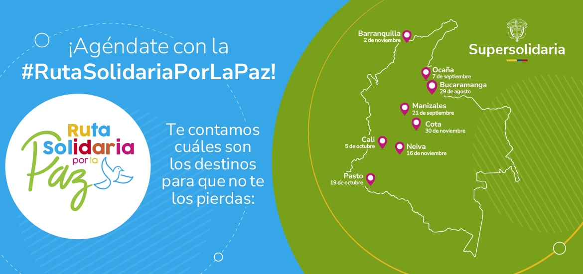 Mapa de colombia con todas las paradas de la ruta solidaria por la paz y sus respectivas fechas