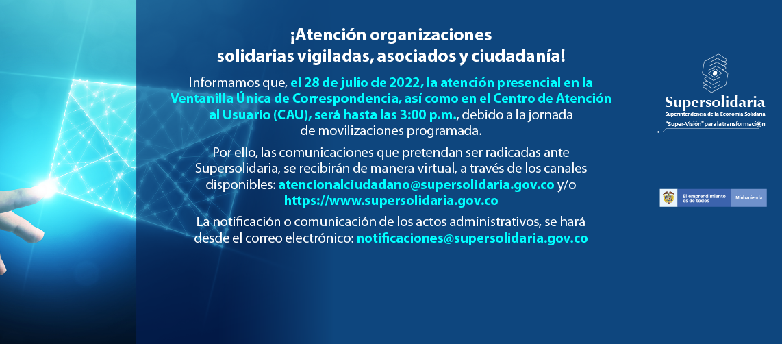 El jueves 28 de julio, Supersolidaria prestará atención presencial hasta las 3:00 p.m.