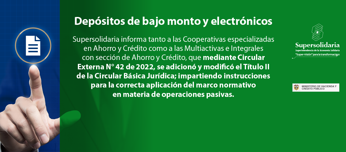 Depósitos de bajo monto y electrónicos. Circular Externa N° 42 de 2022