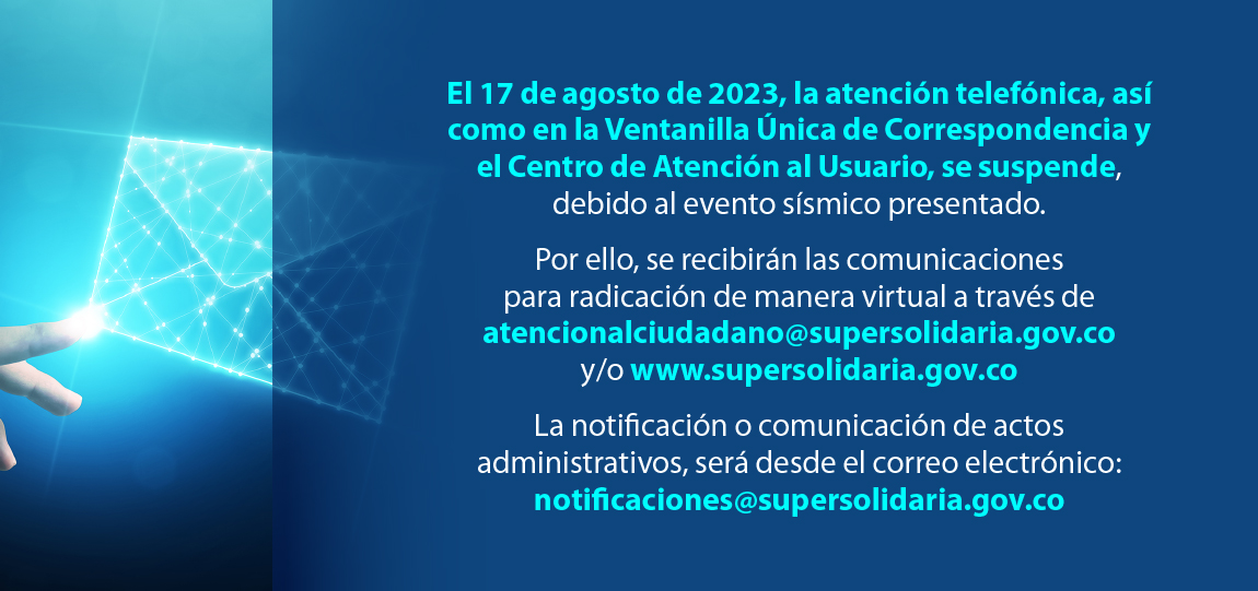 Imagen en la que se indica que se suspende la atención presencial, el agosto 17 de 2023, debido al evento sísmico presentado