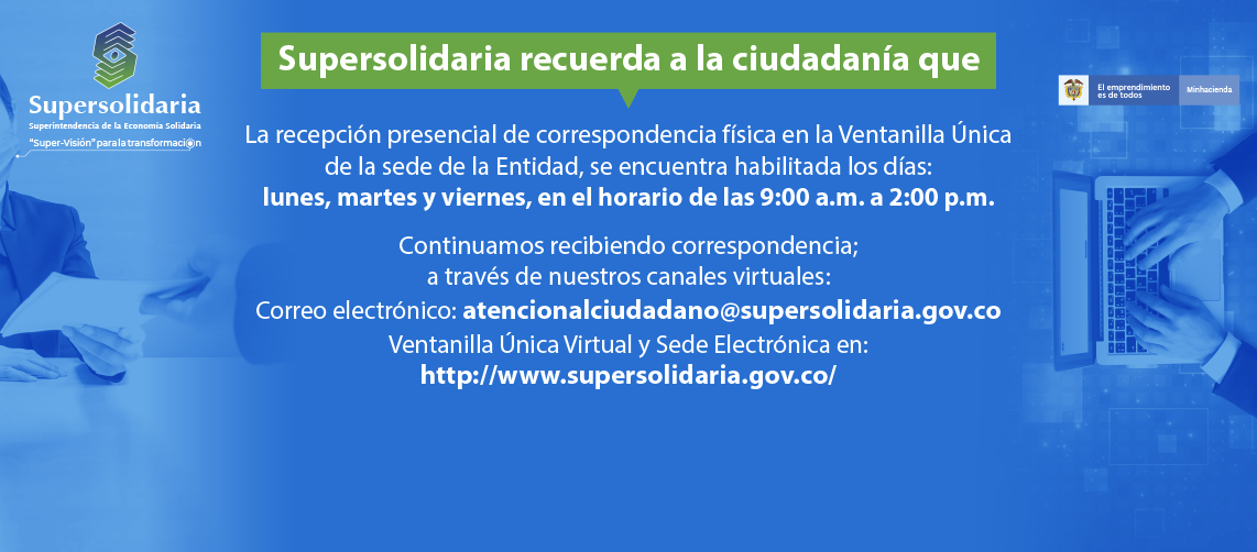 Días y horarios para recepción presencial de correspondencia en Supersolidaria