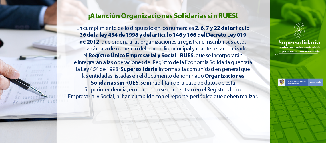 Organizaciones Solidarias sin Registro Único Empresarial y Social – RUES