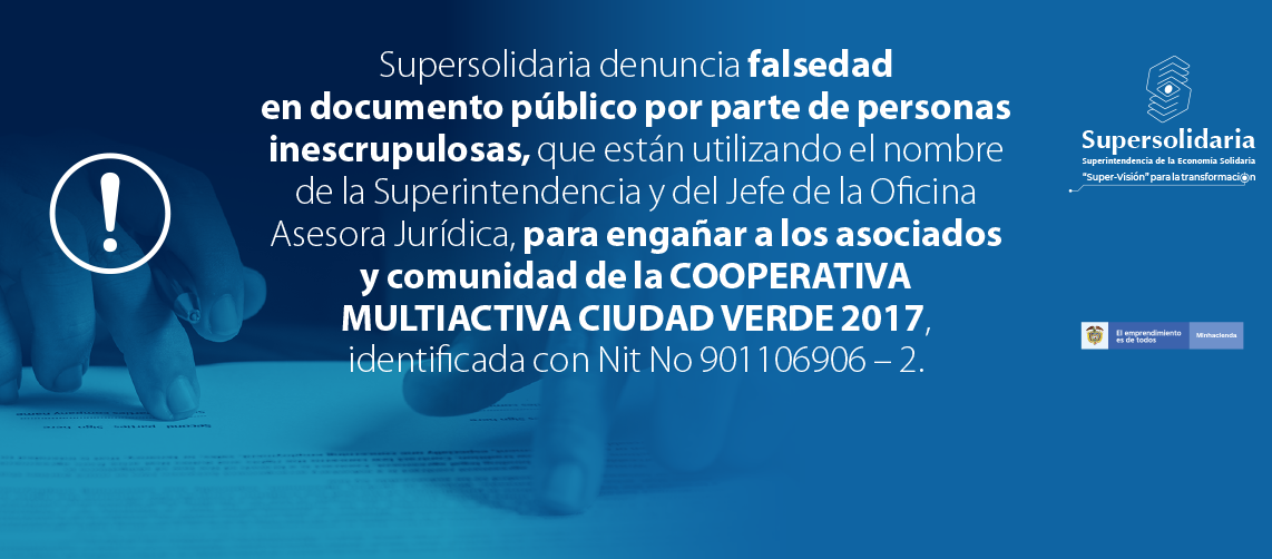 Llamado de prevención para asociados y comunidad de la Cooperativa Multiactiva Ciudad Verde 2017, NIT 901106906 – 2