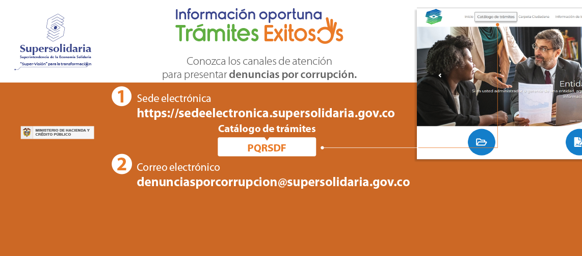 Imagen banner web que presenta los canales digitales para presentar denuncias por corrupción