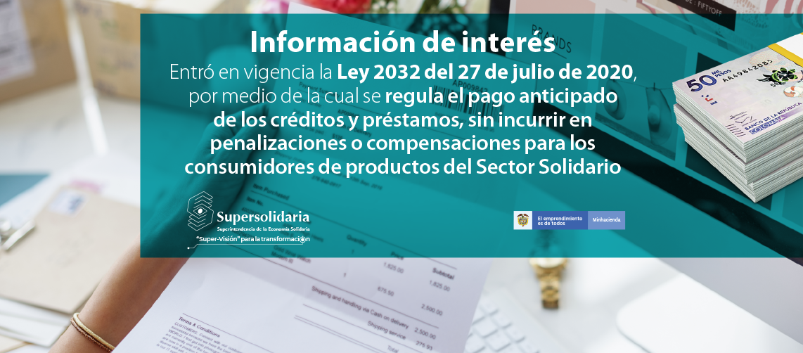 Ley 2032 de 2020 pago anticipado créditos otorgados por entidades solidarias