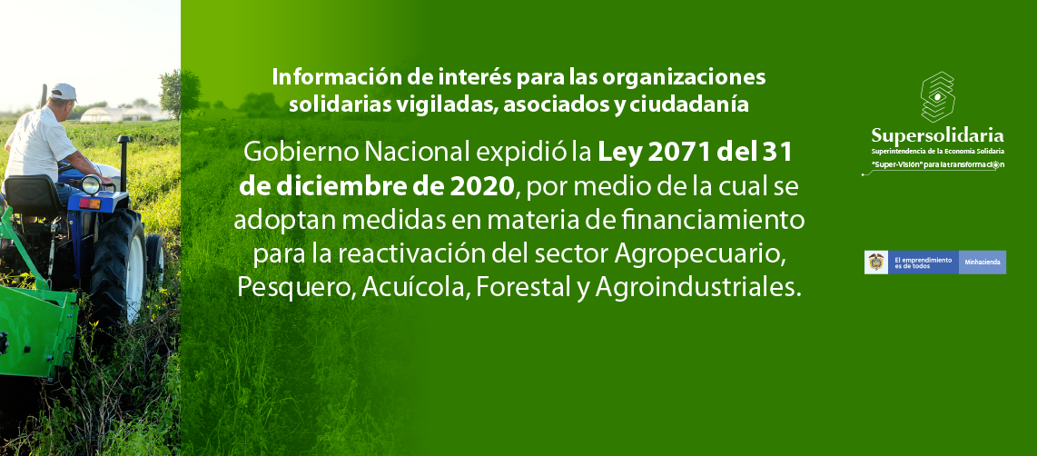 A través de la Ley 2071 de 2020, se adoptan medidas de financiamiento para la reactivación del sector agropecuario y otros