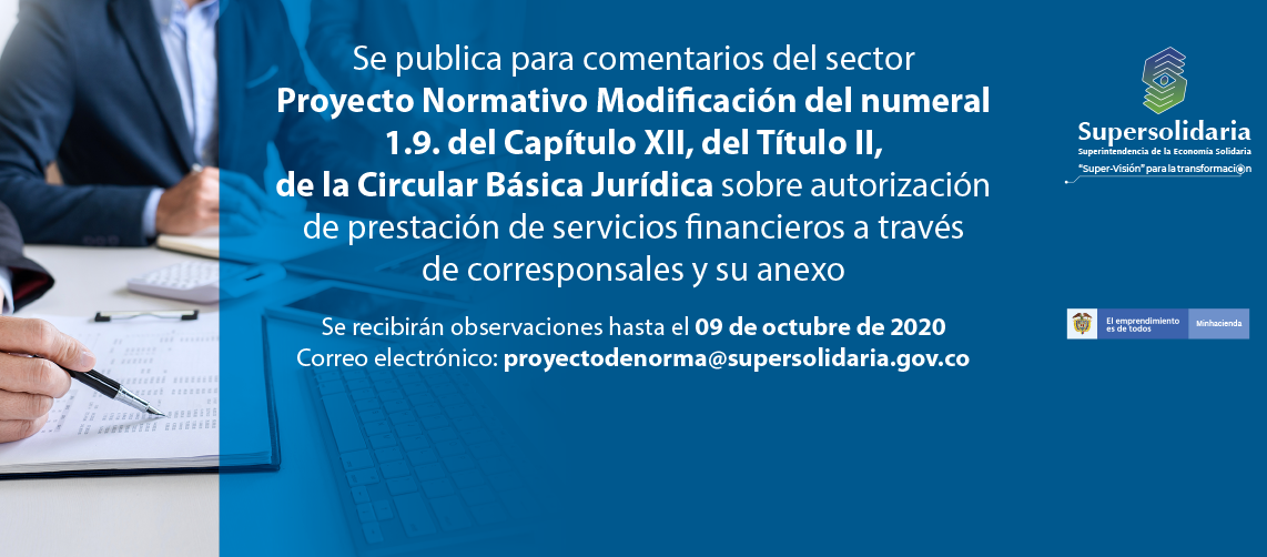 Para comentarios proyecto modificación numeral 1.9 del Capítulo XII del Título II Circular Básica Jurídica