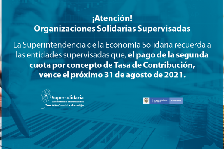 Agosto 31, Vence Pago Segunda Cuota Tasa de contribución Agosto 31, Vence Pago Segunda Cuota Tasa de contribución