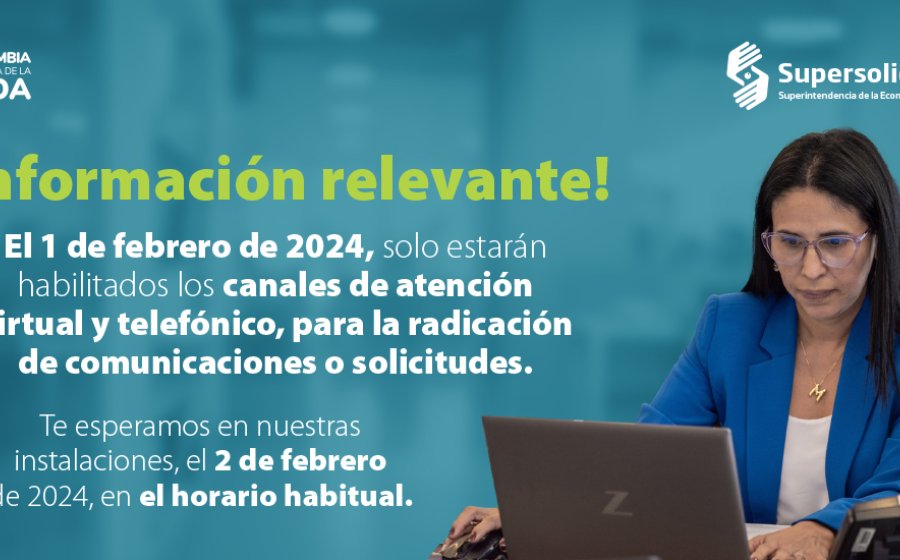 Jueves 1 de febrero de 2024, Supersolidaria solo brindará atención virtual y telefónica