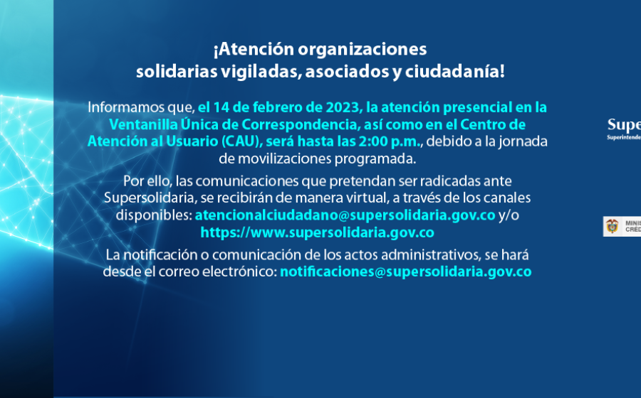 Supersolidaria prestará atención presencial hasta las 2:00 p.m.