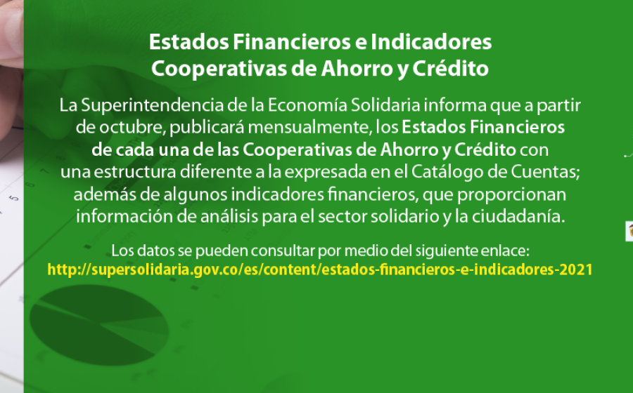 A partir de octubre se publicarán por mes, estados financieros e indicadores Cooperativas de Ahorro y Crédito